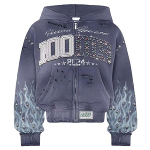 Wholesale Men's Rhinestone Zip Hoodie Custom Color & Logo Breathable Oversized Streetwear Rhinestone Sweatshirt - Product Image 1