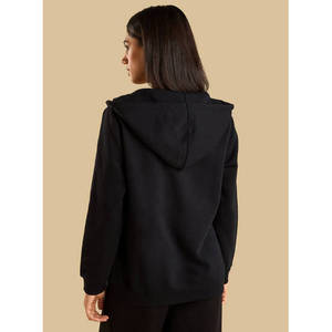 ONETEN APPERALS Sweat-shirt à capuche zippé coupe-vent pour femme, noir uni, en coton tricoté, pour l'automne, coupe classique, manches longues - Product Image 5