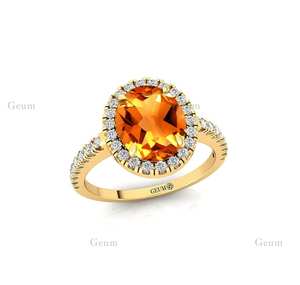 Bague de pierres précieuses citrine naturelle faite à la main 100% véritable ovale en or massif 18 carats ornée de vrais diamants bijoux fins pour femmes - Product Image 6