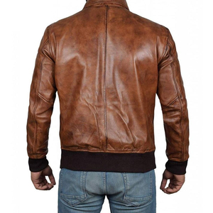 Chaquetas Chaqueta de cuero de camello desgastada de alta calidad Chaqueta de moda de cuero real para hombres Chaqueta razonable de piel de cordero pura para hombres - Product Image 3