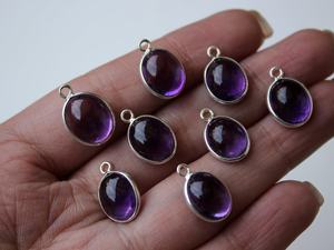 Top Quality 925 Sterling Silver 8x10mm Natural Purple <b>Amethyst</b> Oval Bezel Setting Single Link Charm Connectors Making Jewelry - Product Image 5