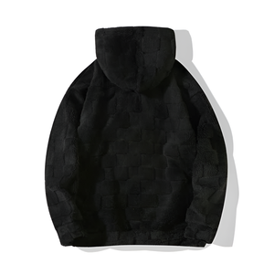 Men's Black Fleece Hooded Sweatshirt Regular Fit Casual Winter Wear Solid Color Knitted Breathable Quick Dry Pocket Design - Product Image 4