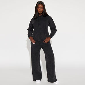 Conjunto de Sudadera con Capucha y Pantalones Deportivos para Mujer, Lavado Ácido, Felpa Suave y Cálida, Cómodo Chándal de Invierno para Gimnasio, Entrenamiento, Correr, Viajes - Product Image 1