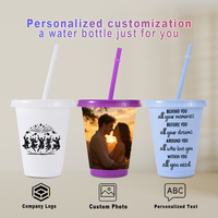 Gobelets en plastique en gros avec paille et couvercle, tasses réutilisables en PP avec logo personnalisé pour événements d'entreprise, cadeaux promotionnels