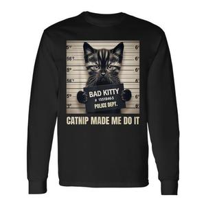 Camiseta de manga larga Bad Kitty Cat Mugshot con hierba gatera, producto promocional - Product Image 1