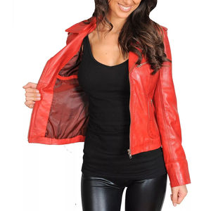 Venta al por mayor de moda de las mujeres de piel de oveja auténtica chaqueta de alta calidad suave fina de moda de mujer Chaquetas de estilo de cuero negro - Product Image 5