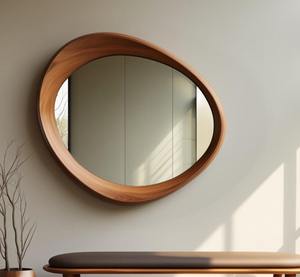 Espejo Asimétrico de Nogal Ligero Hecho a Mano, Diseño Art Deco Ecológico para Decoración de Paredes y Entradas, Regalo de Cumpleaños - Product Image 3