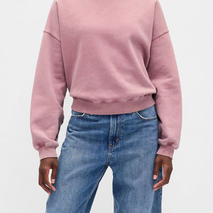 <b>Vintage</b> Winter Knitted 100% Cotton <b>Oversized</b> Eco-Friendly Customizable Women's Casual Loose Fit <b>Sweatshirt</b> Crew Neck Front Logo - Product Image 5