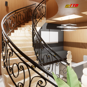 Rampe d'escalier classique en fer avec balustre symétrique et main courante incurvée lisse pour des intérieurs intemporels - Product Image 3