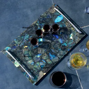 Mavi akik Challah kurulu tabağı tepsi doğal taş tabağı sehpa özel Bar servis tepsisi satın farhan kristal