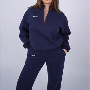 Sweat-shirt deux pièces à fermeture éclair pour femmes, vêtements de sport épais en polaire avec logo personnalisé, ensemble de pantalons de survêtement, ensemble de survêtements à capuche - Product Image 2