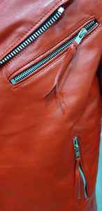 Warm Comfortable Coated Polyester Fiber Leather Fabric Single <b>Button</b> Men's Streetwear Bomber Jacket for Winter Wear Red - Product Image 4