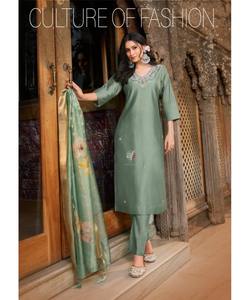 ชุดสูท3ชิ้นสำหรับสุภาพสตรีผ้าฝ้ายพิมพ์ลายลำลองสไตล์ปากีสถาน - Product Image 5