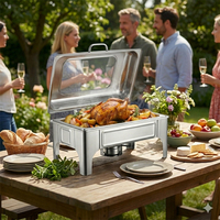 Chauffe-Plats Rectangulaire en Acier Inoxydable 9L Argenté pour Hôtels, Buffets et Restaurants avec Couvercle en Verre pour la Restauration