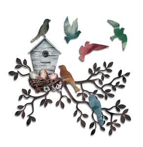 Oiseau en métal Art Mural Branche d'Oiseaux Décor Suspendus Feuilles avec Oiseaux Sculpture Murale Métal Arbre Feuille Nichoir Meilleur Prix - Product Image 1