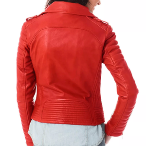 Nuevo diseño Biker Style 100% Pure Lambskin Leather Chaqueta de motocicleta Abrigo Biker Style Red Moto Jacket para mujer - Product Image 2