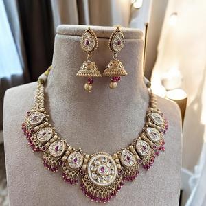 Hermoso conjunto de Rajwadi chapado en oro de primera calidad para mujer collar clásico con pendientes diseñador ropa de boda joyería de moda - Product Image 1