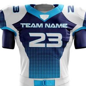<b>Mens</b> American Football Uniform <b>White</b> And Blue Jersey With Number Print And Matching <b>White</b> Padded <b>Pants</b> Athletic Sportswear - Product Image 3