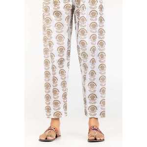 Pantalon 100% Soie Crue Off-White en Tissu Crêpe Respirant Imprimé Sérigraphié TR-22-130 - Product Image 1