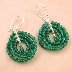Women's Trendy <b>Emerald</b> Bead <b>Drop</b> <b>Earrings</b> Classic Vintage Pendant Design Geometric Pattern Brass Diamond Pearl for Parties - Product Image 2