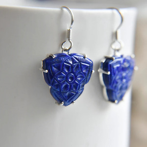 ต่างหูแกะสลัก Lapis Lazuli สีฟ้าต่างหูง่าม925เงินสเตอริงผู้หญิงเครื่องประดับดีวินเทจสีฟ้า Lapis Lazuli - Product Image 3