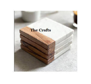 Set Of 4 Marble And Wooden <b>Coaster</b> Square Shape Tea Cup And <b>Glass</b> <b>Coaster</b> For Home Hotel Kitchen Restaurant Usage - Product Image 3