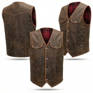 Gilet uni SNAP TALL, style club, 100% cuir véritable, coupe-vent, respirant, style vintage, vêtement d'extérieur d'hiver - Product Image 5