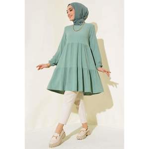 Túnica de manga elástica verde almendra para mujer Blusas y camisas para mujer - Product Image 4