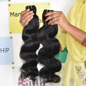 Venta al por mayor Raw Indian Virgin Hair Cutícula Alineada Color Negro Bundles Doble Trama Bodywave Proveedor Temple Extensiones de cabello humano - Product Image 4