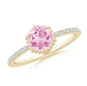 Custom Design Fast Shipping 7 Days Round Pink Tourmaline Ring with Diamond Accents Promise Birthstone Jewelry