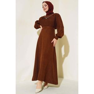 Robe en lin plissée sur le devant Marron - Product Image 2