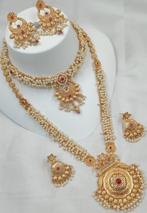 ENSEMBLE DE BIJOUX INDIENS TRADITIONNELS ET À LA MODE EN CUIVRE ENSEMBLE DE BIJOUX DE MARIAGE POUR FEMMES BOUCLES D'OREILLES ET COLLIER - Product Image 2