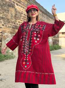 Heritage Indian Soof Embroidered Red Dress XL Handmade Traditional Ethnic Women Outfit - Product Image 6