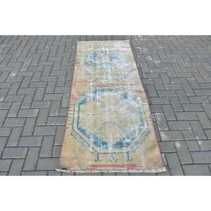 Alfombra Turca Vintage de 2.6x6.3 pies (80x193 cm), Alfombra Azul de Estilo Suroeste - Product Image 1