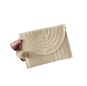 Bolso de Mano de Paja Tejido a Mano de Moda con Pompones, Bolsos de Playa de Macramé y Ganchillo Directamente del Proveedor Indio - Product Image 1