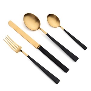 Cubiertos de acero inoxidable Ideal para cocina, mesa, café, hogar, cubertería acabada chapada en Color plateado, juego de mango de diseñador rojo de 4 - Product Image 5