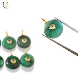 Pendentif en argent sterling 925 avec incrustation de pierres précieuses émeraude naturelle, breloques pour la fabrication de bijoux, forme ronde de 15 mm, bijoux faits à la main - Product Image 4