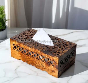 Caja de Madera Natural Tallada a Mano para Pañuelos, Diseño Artesanal Personalizado de Estilo Americano, Lujosa - Product Image 1