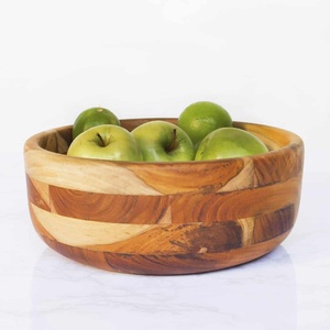 Bols ronds en bois de teck mosaïque Nouveau design Plateau rond de haute qualité Bol de service en bois naturel Ustensiles de cuisine Vente en gros Vietnam - Product Image 1