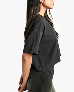 Vêtements décontractés pour femmes épaule tombante col rond manches courtes couleur unie streatwear surdimensionné hip hop haut court t-shirt pour femmes - Product Image 1