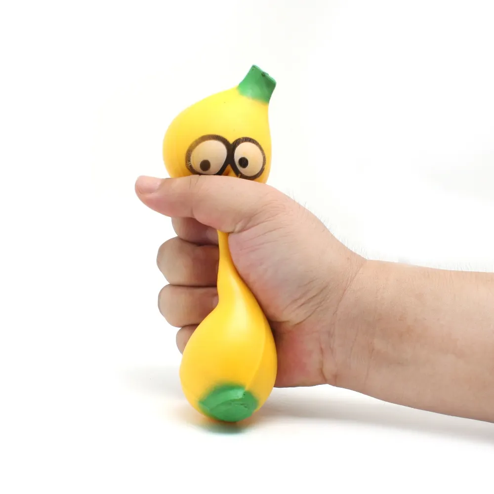 New Style Customized Logo Soft Stretchy Gel filled Realistic Banana With Squishy Foam Filled Stress Toys for Funny Novelty
