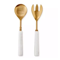 Ensemble de service à salade en acier inoxydable plaqué or PVD avec manche en bois Ustensiles de cuisine vintage Cuillère à salade Fourchette Set Personnalise Outil à salade
