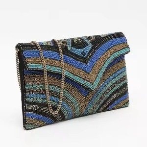 Fancy Seed Beads Beaded Clutch <b>Bag</b> With Floral Design Classic Handmade Seed Beads Clutch Embroidery Style - Product Image 4