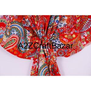 Robe Kaftan Midi en Coton Pur Fait Main pour Femmes, Imprimé Floral Bohème, Vêtement de Plage, Printemps Été, Doux, Respirant, Confortable, Décontracté - Product Image 3