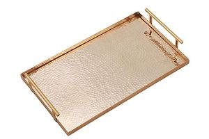 Bandeja para servir martillada Rectangular de aluminio de alta calidad hecha a mano con mango dorado para el hogar, restaurante, Hotel, uso de decoración - Product Image 5