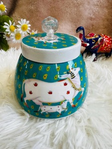 Tarro de metal colorido con estampado de Pichwai, tarro de artesanía indio decorativo para regalos de devolución de matrimonio y eventos religiosos - Product Image 5