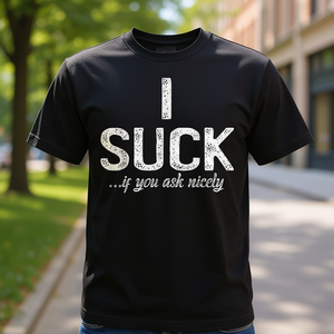 เสื้อยืด I Suck If You Ask Nicely แบบยูนิเซ็กส์สำหรับผู้ใหญ่ คอกลม แขนสั้น เสื้อผ้าส่งเสริมการขาย พิมพ์ลายซิลค์สกรีน - Product Image 4