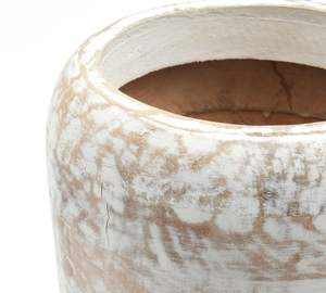 Vase à fleurs en bois fait main pour la maison, en bois de manguier et couleur blanc antique, vase en bois minimaliste avec finition lisse - Product Image 3