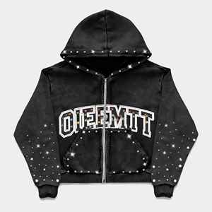 Sudadera con Capucha Personalizada con Lavado Ácido, 450 G, 100% Algodón, Estilo Corto, Oversize, con Cremallera y Pedrería - Product Image 3