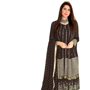 Nouveau dernier concepteur exclusif Georgette brodé semi-cousu nouveau style Sal War Suit Collection pour la vente en ligne - Product Image 1